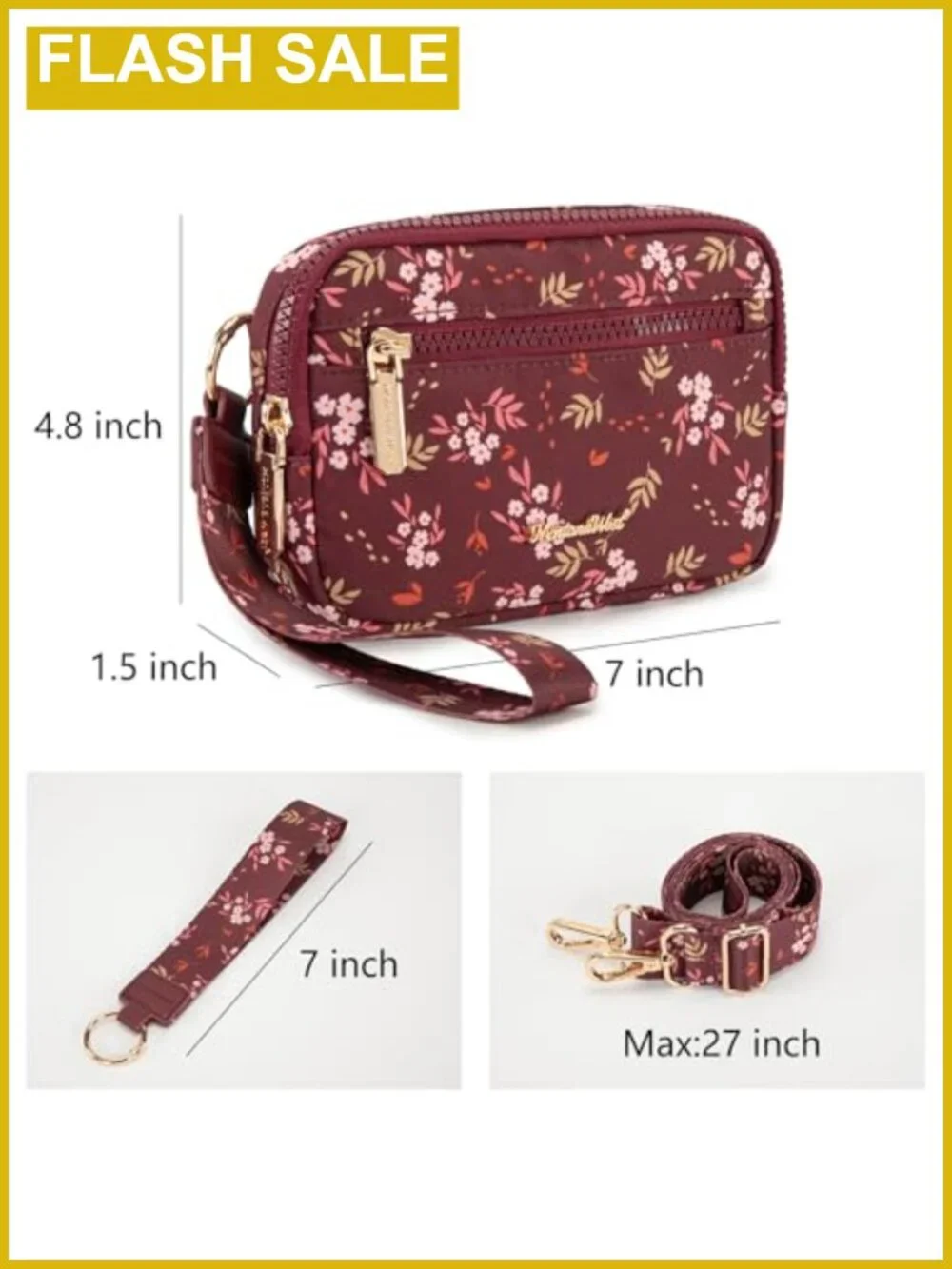 3-Zip Wristlet Purse for Women, RFID Blocking Wallet with Crossbody Strap,